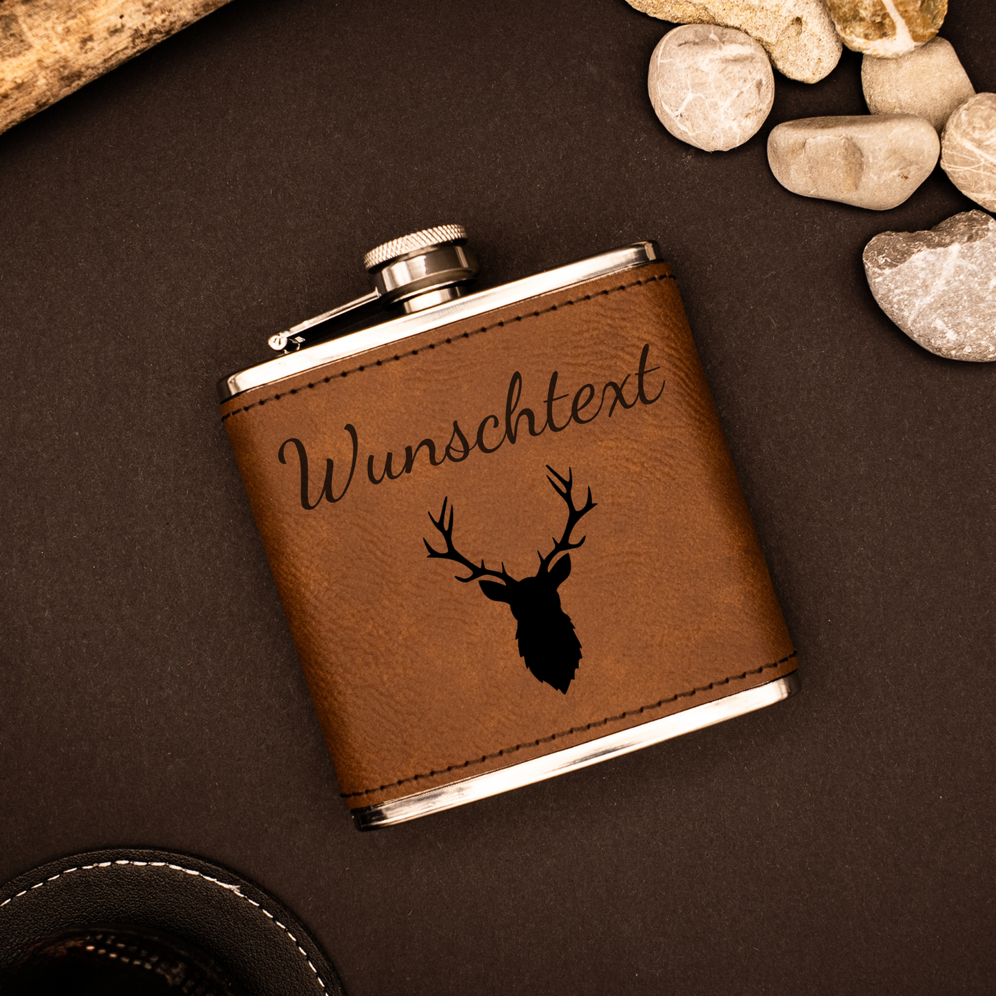 Flachmann Leder - Wunschtext