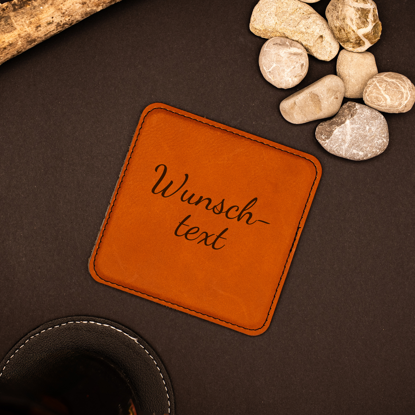 Untersetzer Leder Quadrat - Wunschtext